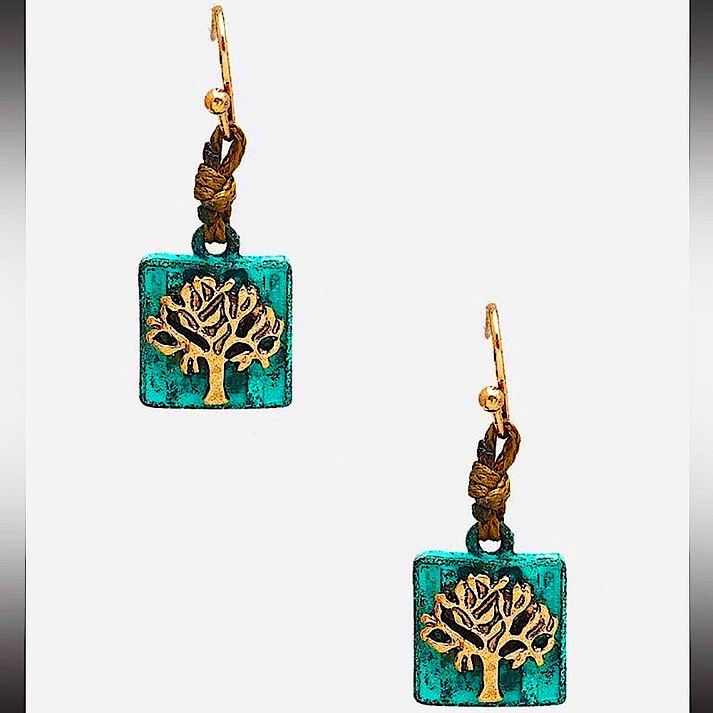 🆕🌿💚ENVY: Picturesque Tree of Life Square Dangle Drop Earring